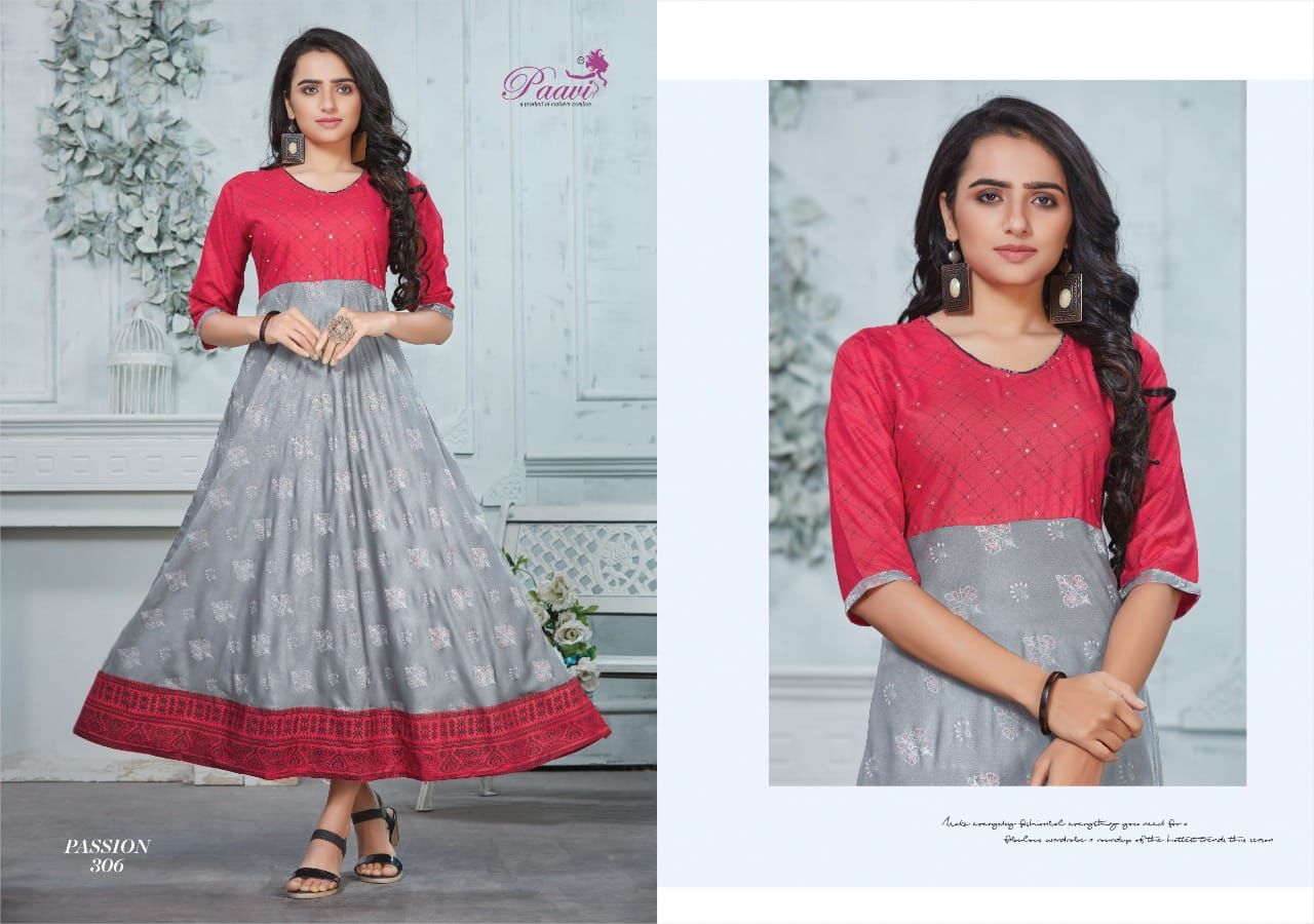 Paavi Passion 3 Ethnic Fancy Wear Rayon Anarkali Long Kurti Collection